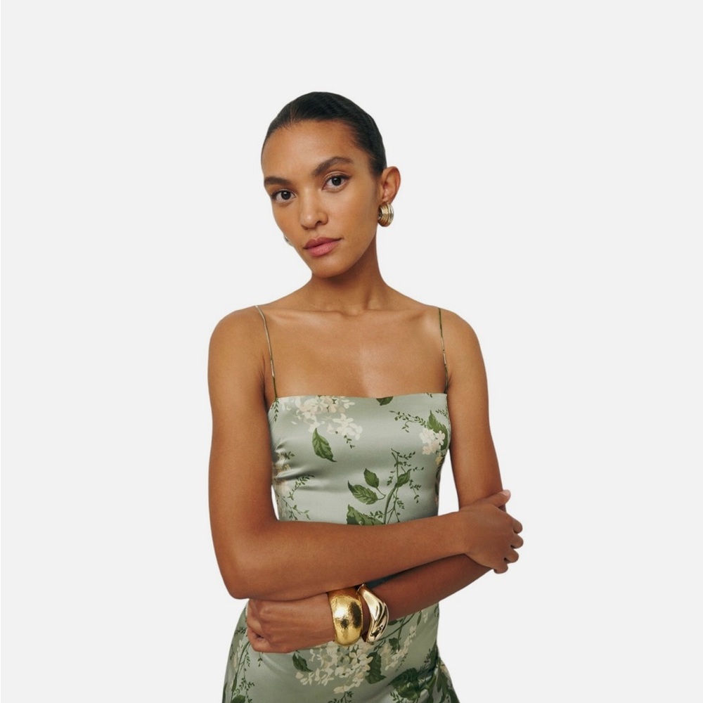 Reformation Frankie silk Floral Mint Green Slip Dress - Picture 6 of 12